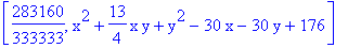[283160/333333, x^2+13/4*x*y+y^2-30*x-30*y+176]